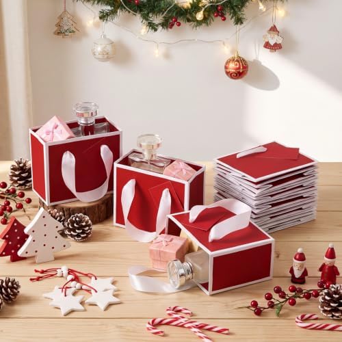 Yeaqee 50 Pcs Mini Metallic Paper Gift Bags with Handle, Red White - Image 5