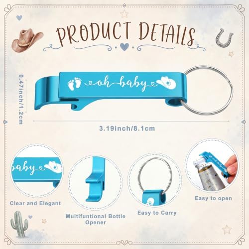 50 Sets Baby Shower Favors Shot Glasses Keychain Gifts, Cowboy, Blue - Image 3