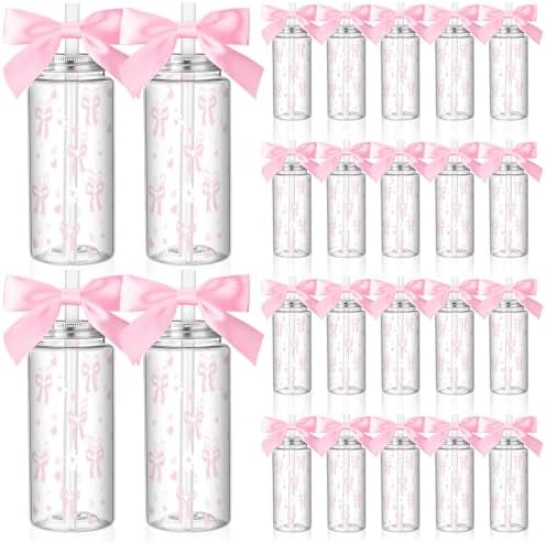 24 Pcs Pink Bow Plastic Cups Daisy Coquette Aesthetic Cup with Lids and Straws 14 oz Reusable Water Bottle Cute Preppy Tumbler with Ribbon for Birthday Bridal Wedding Party Supplies by Singhoow
