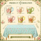 Yungyan 97 Pcs 24 Set Floral Tea Party Supplies, Tea Party Plates and Napkins Set with Tablecloth, Disposable Handle Teacups and Saucers for Birthday Wedding Bridal Shower Decorations(Classic Style) - Image 3