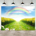 15x8ft Spring Backdrop Rainbow Cauliflower Field Photography Background Floral Green Grass Blue Sky Nature Scenery Kids Birthday Banner Decorations Baby Shower Portrait Photo Booth Prop by ASDCXZ