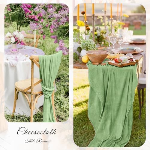 12Pack Sage Green Cheesecloth Table Runner 10FT Wedding Party Decor - Image 5