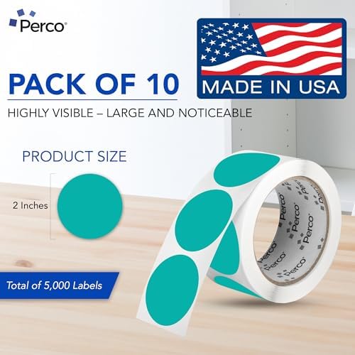 Perco Teal Perforated Round Circle Dot Sticker 2-Inch Labels — 10 Rolls, 5,000 Stickers - Product Labels, Planner Stickers & Modern Organization - Made in USA - Image 2