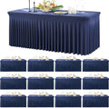 12 Pack Navy Blue Spandex Tablecloth for 6 Foot Rectangle Tables, Wrinkle Free Fitted Table Cloth Cover 6ft Blue Stretchy Tablecloths with Skirt for Parties Weddings Birthday Banquet Baby Shower by Htper