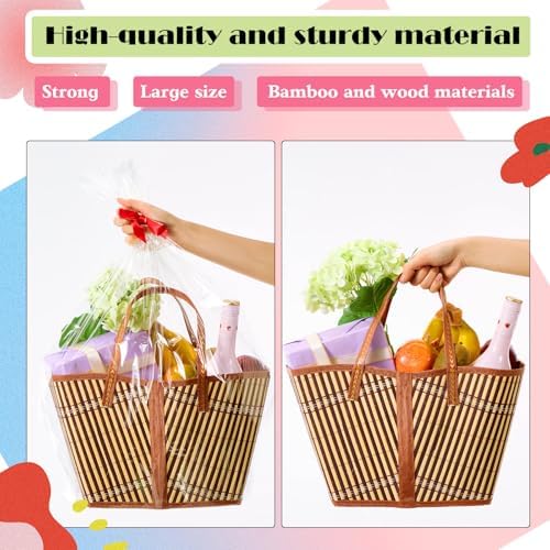 Quzzil 6 Set Empty Gift Baskets Large Woven Bamboo Basket with Handle - Image 4