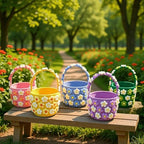 Handwoven 3D Floral Basket with Handle 12" × 7" × 6" - Image 2