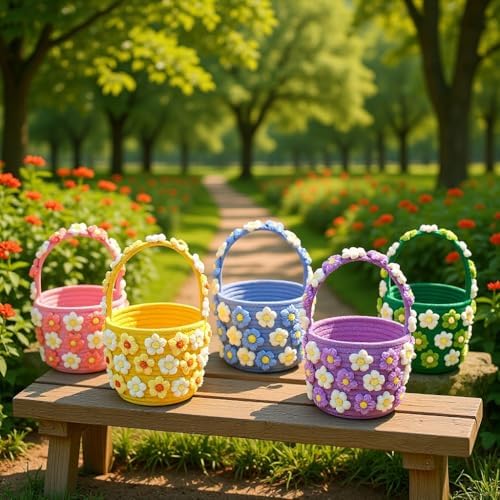 Handwoven 3D Floral Basket with Handle 12" × 7" × 6" - Image 2