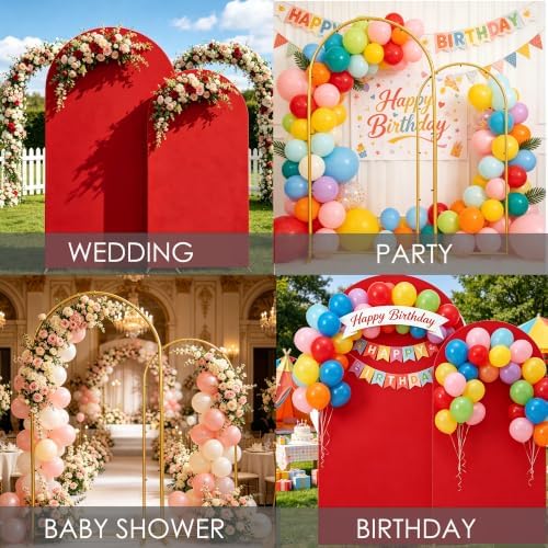 Set of 2 Metal Arch Backdrop Stands with Red Covers, 6/7.2FT - Image 6