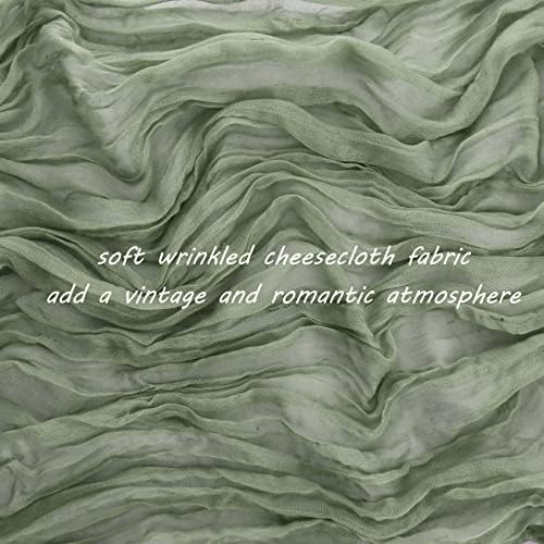 35x120 Inch Sage Green Cheesecloth Table Runner Fall Boho Wedding Decor - Image 3