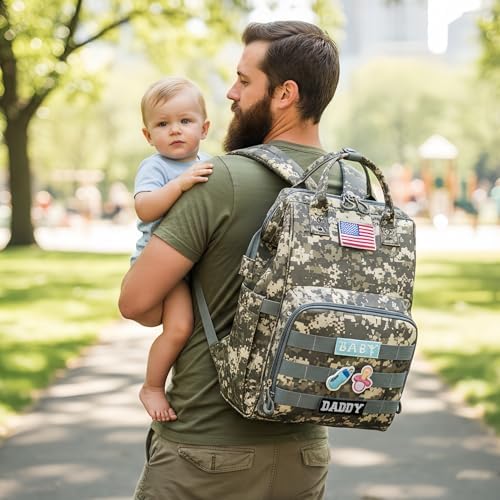 Diaper Bag Backpack for Dad and Mom with USB Charging Port Stroller Straps and Insulated Pocket,army military Travel Nappy Backpack for Daddy/Mommy (Camo) - Image 2