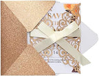 50Pcs Laser Cut Wedding Invitation With Glitter Envelopes And Ribbons Blank Personalized Card Invitaciones Para quinceañera Birthday Baby Shower Christmas Party Bridal Shower (Rose Gold) - Image 4