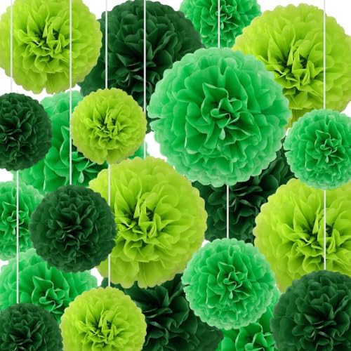 Janinka 72 Pcs Green Tissue Paper Pom Poms Multiple Green, 6-12 Inch by Janinka