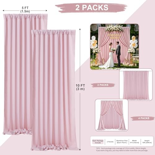 Dusty Rose Backdrop Curtains 10ftx10ft Wedding Polyester Photo Drapes - Image 3