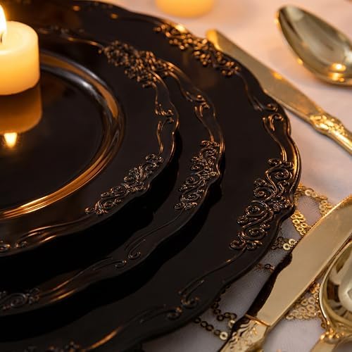 U-QE 100PCS Black Plastic Plates, Heavy Duty Black Plates - Image 4