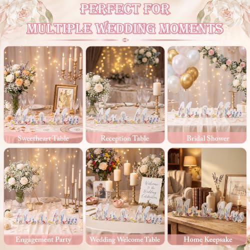 SiliFine Mr and Mrs Wooden Wedding Sign, Wildflower Table Centerpiece - Image 4