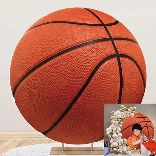 Round Basketball Backdrop - Sports Theme Photography Background for Game, Fans, Man, Kids, Boy, Baby Shower, Birthday Party Decor - 7.2x7.2ft by OERJU