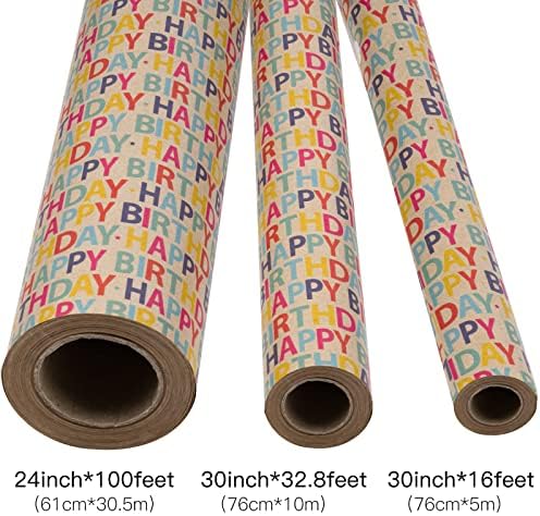 RUSPEPA Kraft Wrapping Paper Roll - Happy Birthday Pattern - 24 Inches x 100 Feet - Image 6