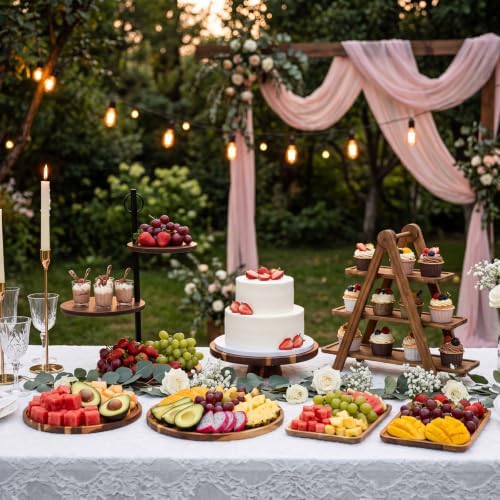 7 Pcs Wooden Cake Stands Set Dessert Tower Dessert Trays Desert Stands Cupcake Stand Rustic 3 Tier Farmhouse Cupcake Serving Stand for Wedding Baby Shower Birthday Tea Party - Image 2