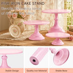 3 PCS Pink Round Cake Stand Set, Multi Size Metal Cupcake Holders Stand for Birthday Wedding Banquets, Pastry Display Holders for Holiday Party Dessert Display Table Decor (8"/10"/12" Plate) - Image 5