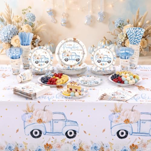 Ceenna 452 Pcs Little Pumpkin Baby Boy Shower Plates Napkins Cups for 50 - Image 6