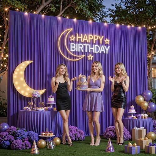 10x10ft Purple Backdrop Curtain Panels for Parties - Wrinkle Free Polyester Photo Curtain Backdrop Wedding Back Drop Fabric Drapes for Party Decorations Background for Photography - Image 2