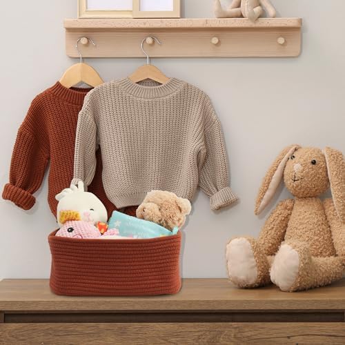 XUANGUO Small Woven Storage Baskets for Shelves, 13" x 9" x 5", Rustic - Image 5