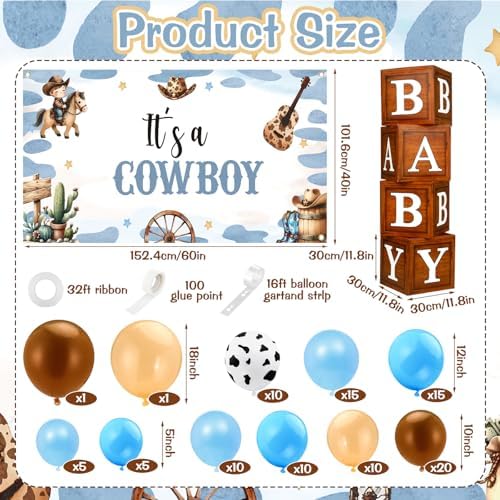 Foilswirl 197 Pcs Blue, Brown Cowboy Baby Shower Western Balloon Box Set - Image 3