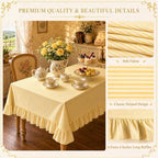 Striped Ruffled Tablecloth 60x120 Inch Cotton Polyester Striped Tablecloth Rectangular Fits 8-10 Seater Table Farmhouse Vintage Table Cover for Home Kitchen Baby Shower Birthday Party Picnic (Yellow) - Image 3