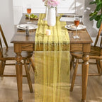 Artoid Mode 10PCS Light Yellow Gold Gauze Table Runner 120 Inch 10FT, Glitter Metallic Foil Sheer Dining Wedding Anniversary Holiday Birthday Table Decor for Home Party - Image 2
