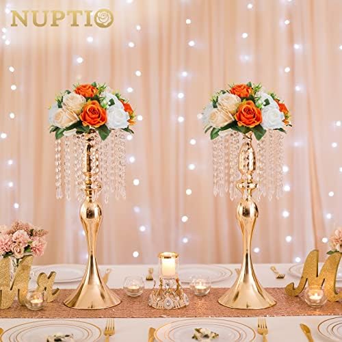 NUPTIO Flower Ball Arrangement Bouquet - 10 Pcs 9.5 inch Diameter Orange Fake Flowers Roses Balls for Centerpieces Tables - Artificial Rose Arrangements for Wedding Centerpiece Table Decorations - Image 2