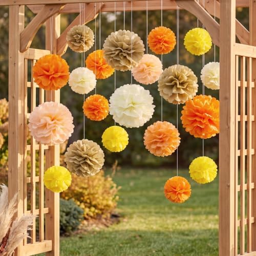 allydrew Fall Pom Pom Party Decorations for Autumn, Harvest, Thanksgiving, Weddings, Birthdays, Baby Showers (Set of 22) - Image 5