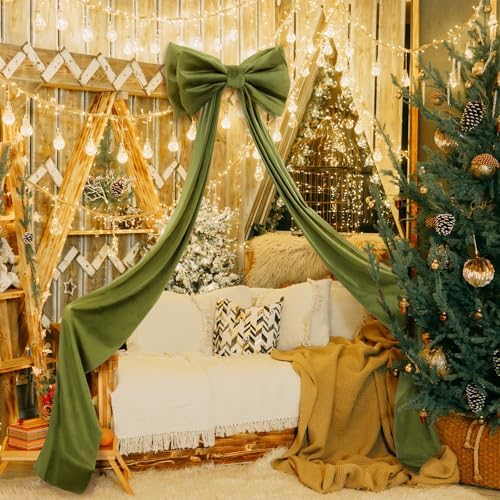 Wavwavw Christmas Giant Velvet Bow Decor Olive Green Big Bow 75 x 18 Inches - Image 5