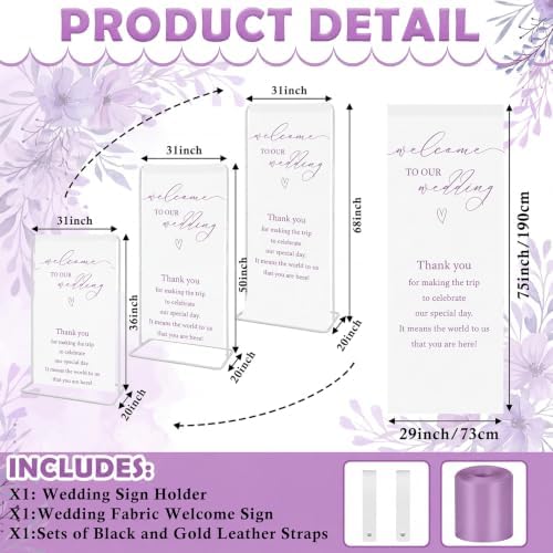 Wedding Welcome Linen Sign Stand with Satin Ribbon(Purple) - Image 6