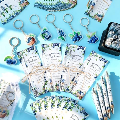 145 Pieces Blueberry Baby Shower Favors for Guest BlueBerry Sweet Baby Ballpoint Pens and Keychains Gifts Bulk Retractable Baby Shower Pens Gender Reveal Greeting Cards Souvenirs Prizes - Image 4