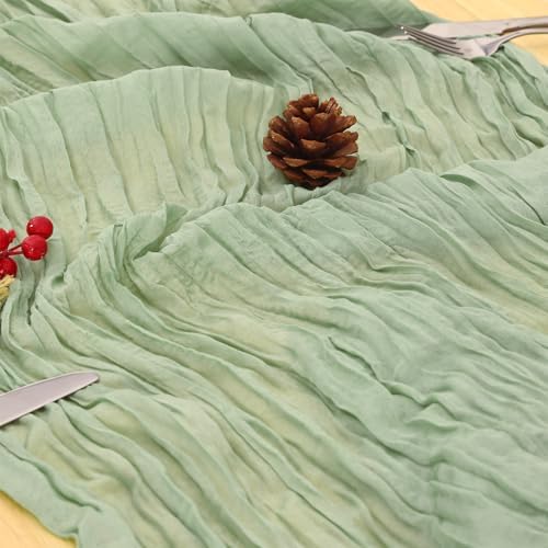 12 Pack Sage Green Cheesecloth Table Runner 120 Inch Boho Wedding Decor - Image 6