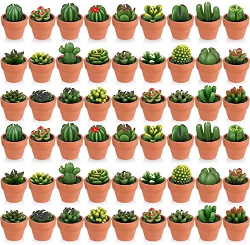 Lounsweer 60 Pcs Succulent Tealight Candles Bulk Novelty Decorative Cactus Candles Wedding Baby Shower Wedding Gifts with Mini Clay Holders for Birthday Party Home Mexican Party Favors (Simple) by Lounsweer