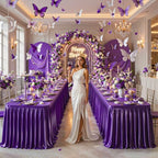 6 Packs Purple Satin Tablecloths Rectangle 6FT, Glitter Spandex Fitted Stretch Table Covers Wrinkle-Free Floor Length Shimmer Table Skirt for Weddings Parties Baby Shower Banquets Vendor Events - Image 5
