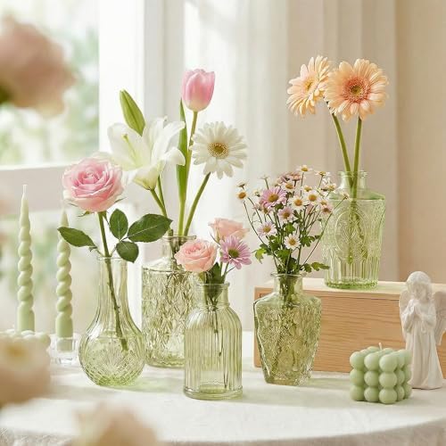Glass Bud Vases in Bulk Small Mini Green Vase for Flowers 23pc - Image 3