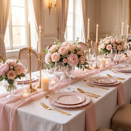 DaYammi 150Pcs Pink Plastic Plates & Gold Plastic Silverware Set for Party - Image 5