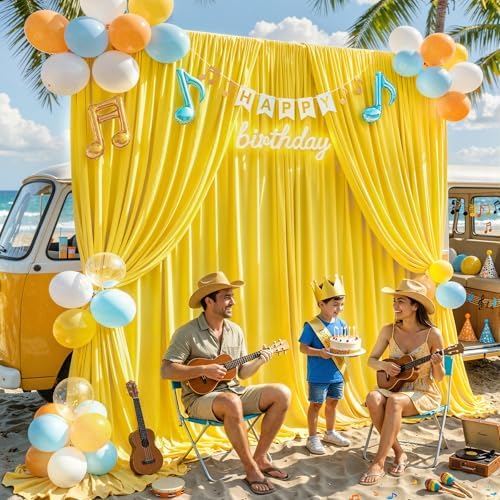 20x10FT Backdrop Curtains with Rod Pockets - Wrinkle Free Photo Stage Backdrop 4 Panels Curtains Drapes for Photography Wedding Party Baby Shower Decorations (Yellow) - Image 2