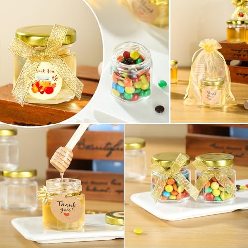 Mini Honey Jars with Dipper- 30Pcs Small Honey Jars Party Favors for Baby Shower,Wedding Favors, 1.5 oz Glass Jars with Lids (Gold, 30) - Image 4