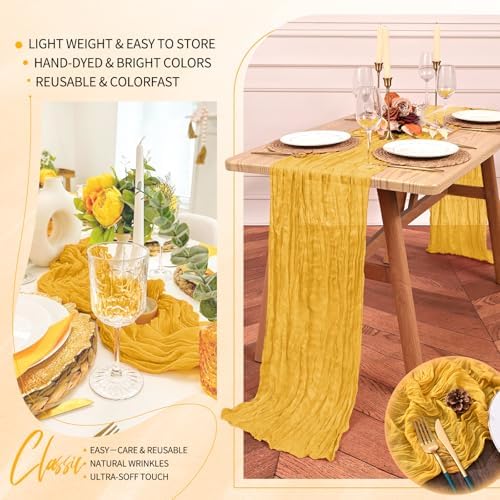 18 Pack Cheesecloth Table Runner 10FT Gold Table Runner Boho Gauze Cheese Cloth Table Runners Long Rustic Sheer Table Decorations for Wedding Party Baby Bridal Shower Birthday Holiday Home - Image 5