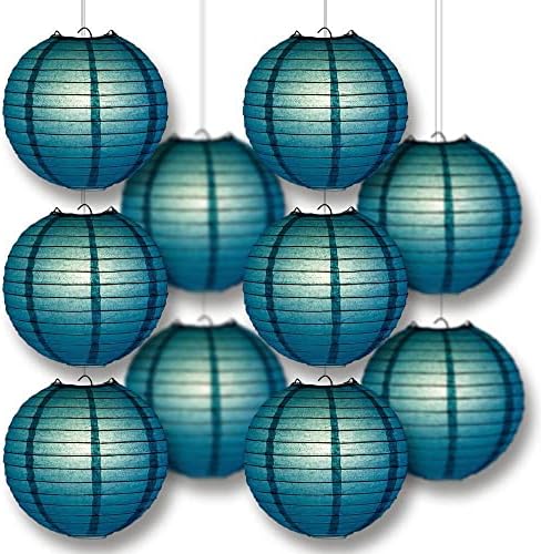 PaperLanternStore.com 10" Tahiti Teal Paper Lantern Party Pack with Remote Controlled LED Lights (10-Pack Combo Kit) - Image 3