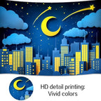 8 x 6 ft Moon Stars Clouds Backdrop Super City Cartoon Paper Cut Hero Photography Backdrop Skyscraper Urban Light Girl Boy Birthday Baby Shower Party Photo Studio Props - Image 7