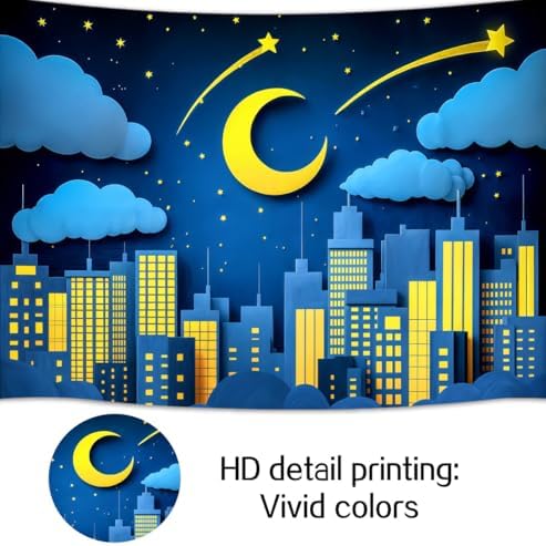 8 x 6 ft Moon Stars Clouds Backdrop Super City Cartoon Paper Cut Hero Photography Backdrop Skyscraper Urban Light Girl Boy Birthday Baby Shower Party Photo Studio Props - Image 7
