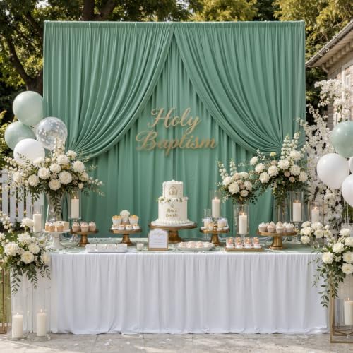 20ft×10ft Wrinkle Free Sage Green Backdrop Curtain for Parties - Image 6