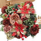 Artificial Christmas Flowers Set with Poinsettia, Fake Roses, Greenery Leaves & Stems for DIY Christmas Decor - Wreath, Tree Ornaments, Wedding Bouquets, Centerpieces, Home Floral Arrangement by RUIDKUN