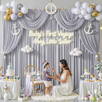 50 ft x 10 ft Wrinkle Free Silver Backdrop Curtain for Parties, Polyester Silver Grey Backdrop Drapes 10 Panels 5x10ft for Baby Shower Photoshoot Engagement Wedding Birthday Photography Background - Image 4