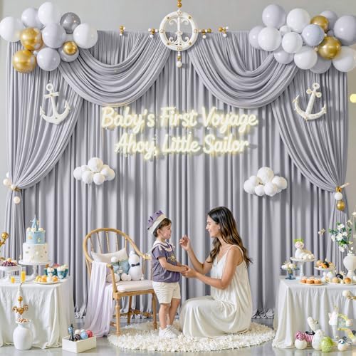 20 ft x 10 ft Wrinkle Free Silver Backdrop Curtain for Parties, Polyester Silver Grey Backdrop Drapes 4 Panels 5x10ft for Baby Shower Photoshoot Engagement Wedding Birthday Photography Background - Image 5