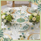Lallisa 3 Tier Greenery Dessert Stand 10", 9" and 7" Ceramic Sage Green Eucalyptus Tiered Serving Tray with Gold Rack, Round Cupcake Display Tower for Wedding Baby Bridal Shower Tea Party Decoration - Image 4